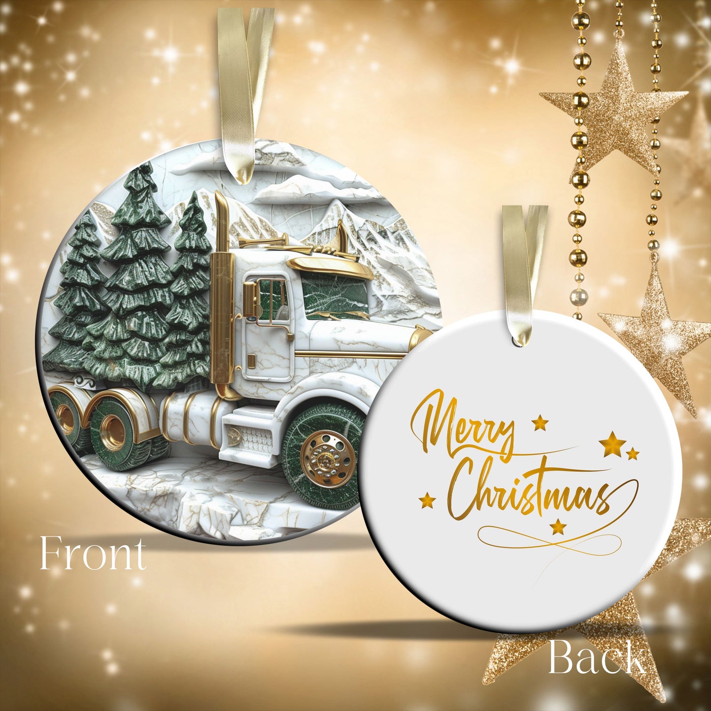 Christmas Gold and Green Ceramic Ornament 34-65