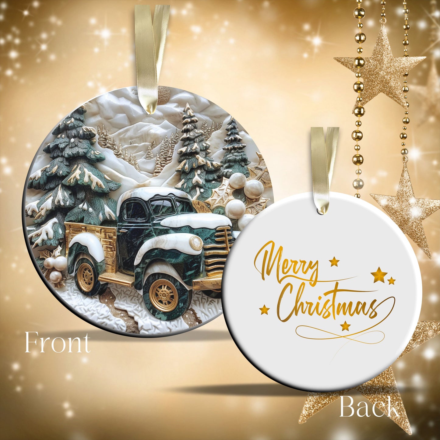 Christmas Gold and Green Ceramic Ornament 34-66