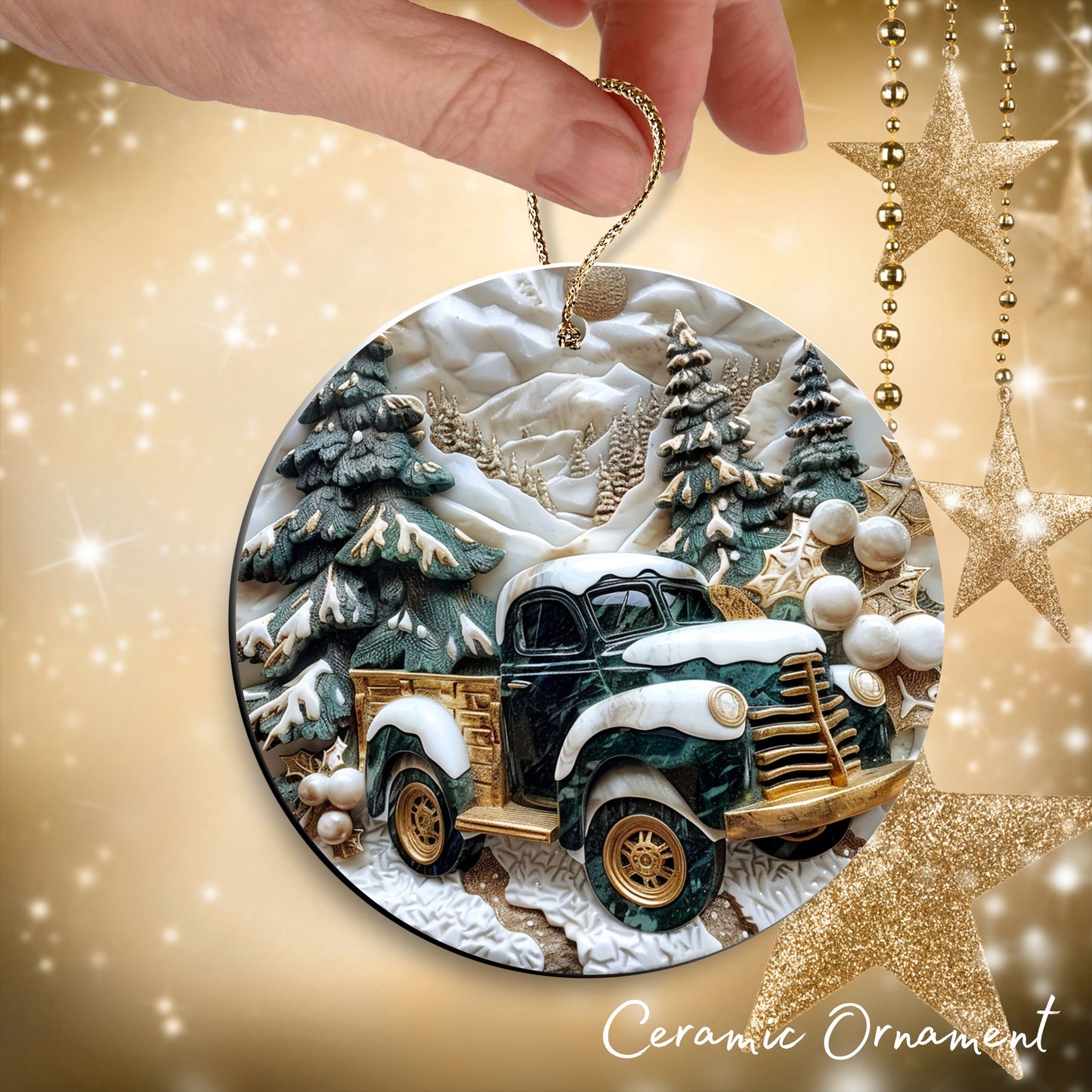 Christmas Gold and Green Ceramic Ornament 34-66