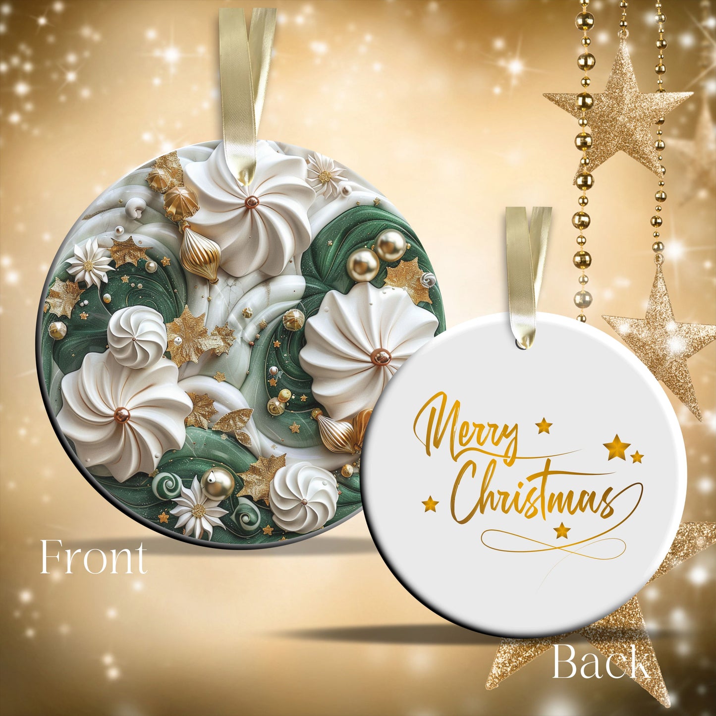 Christmas Gold and Green Ceramic Ornament 34-72