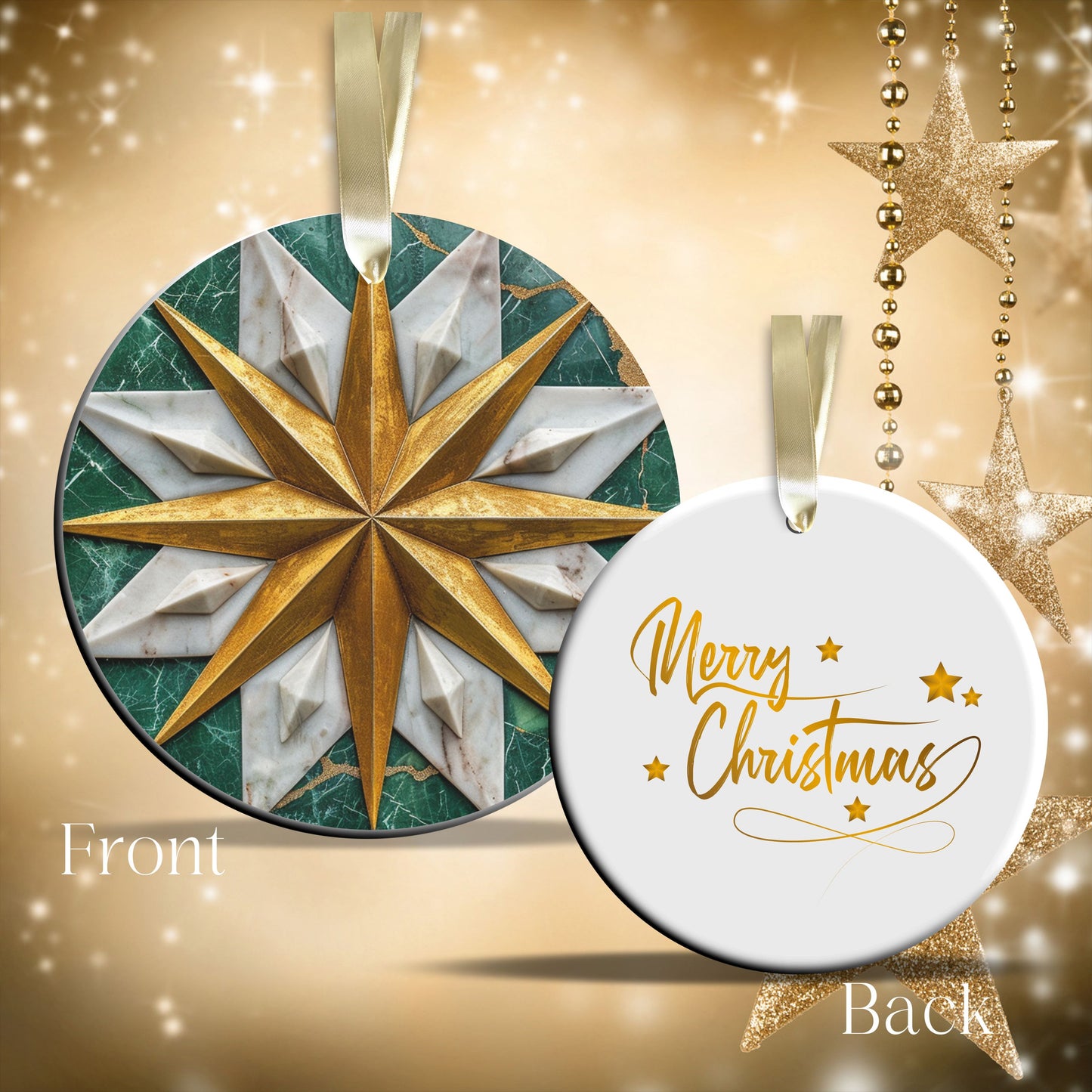 Christmas Gold and Green Ceramic Ornament 34-74