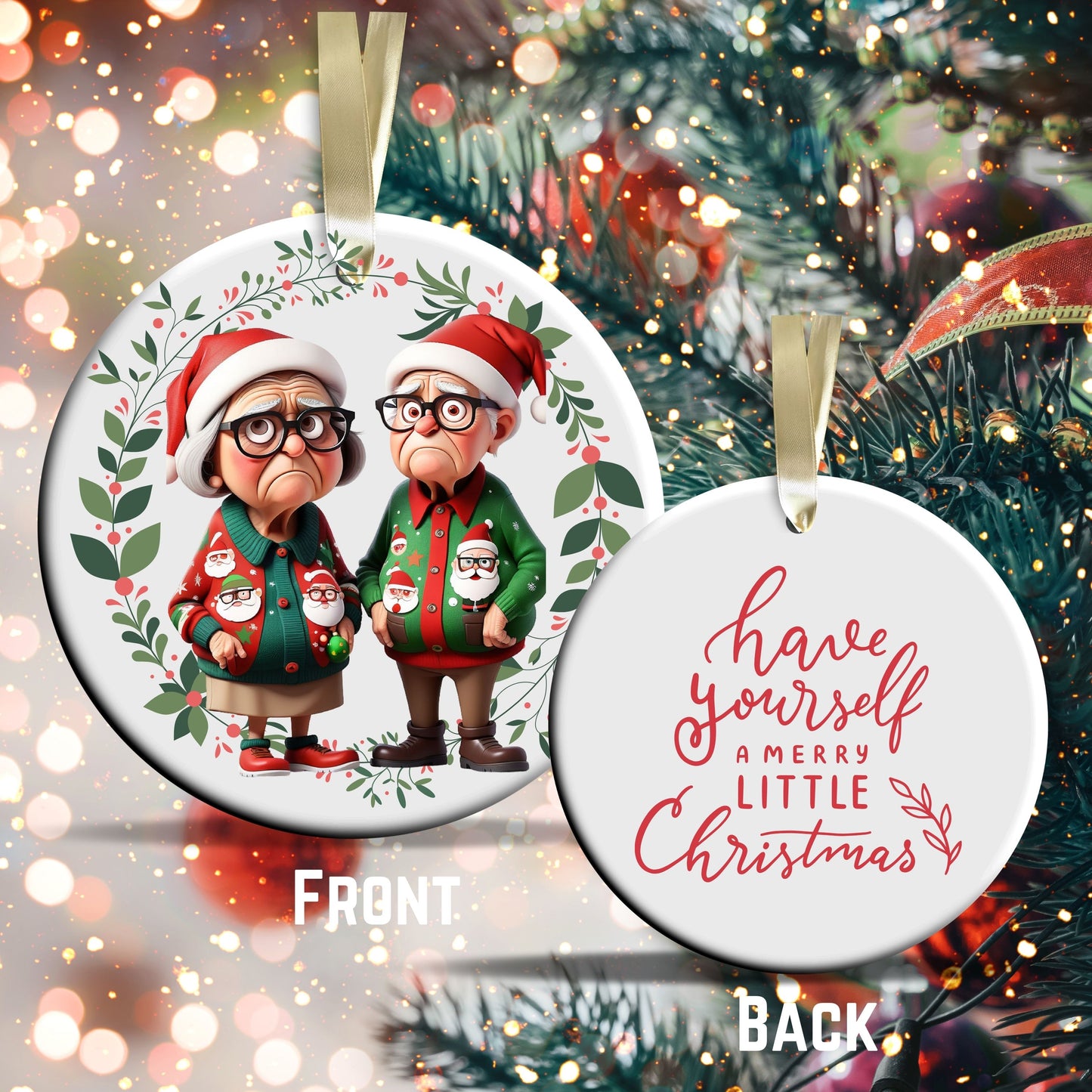 Grumpy Christmas Grandparents Ceramic Ornament 52-07