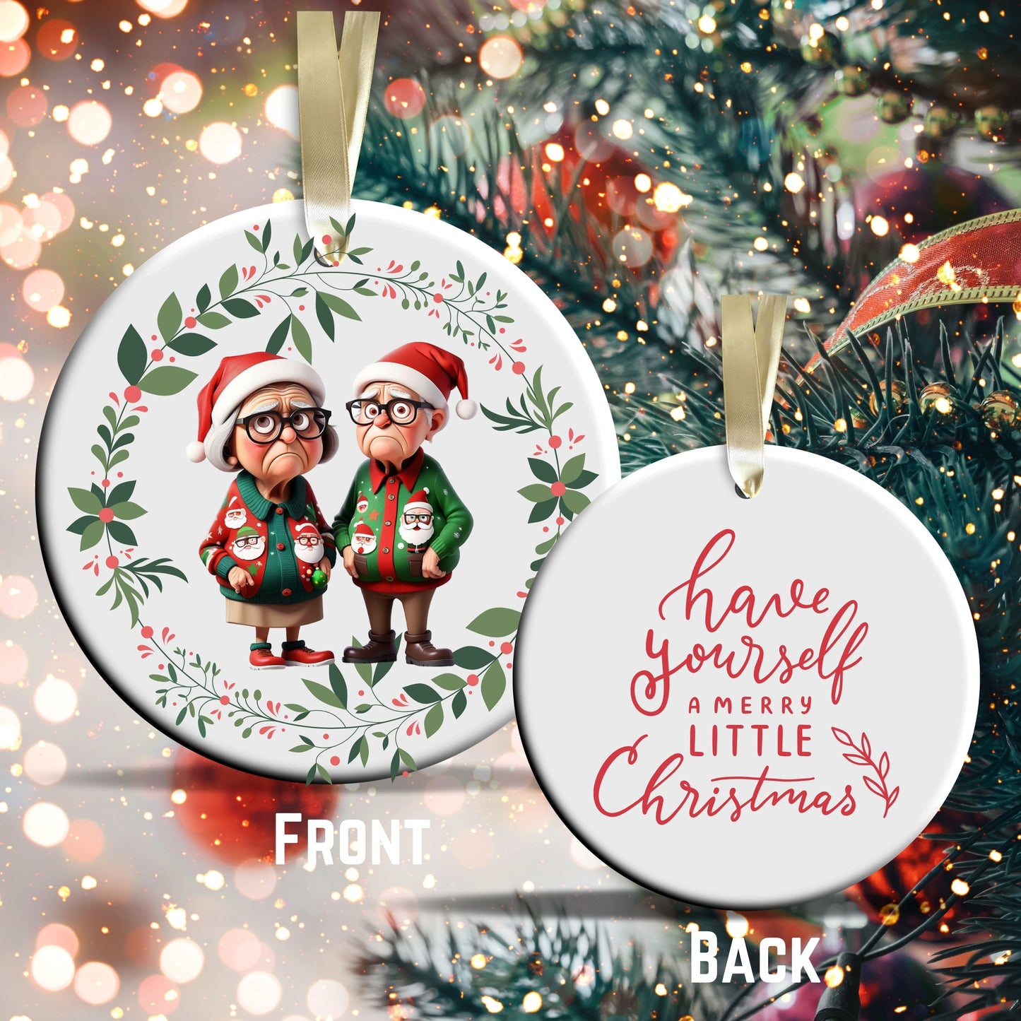 Grumpy Christmas Grandparents Ceramic Ornament 52-09