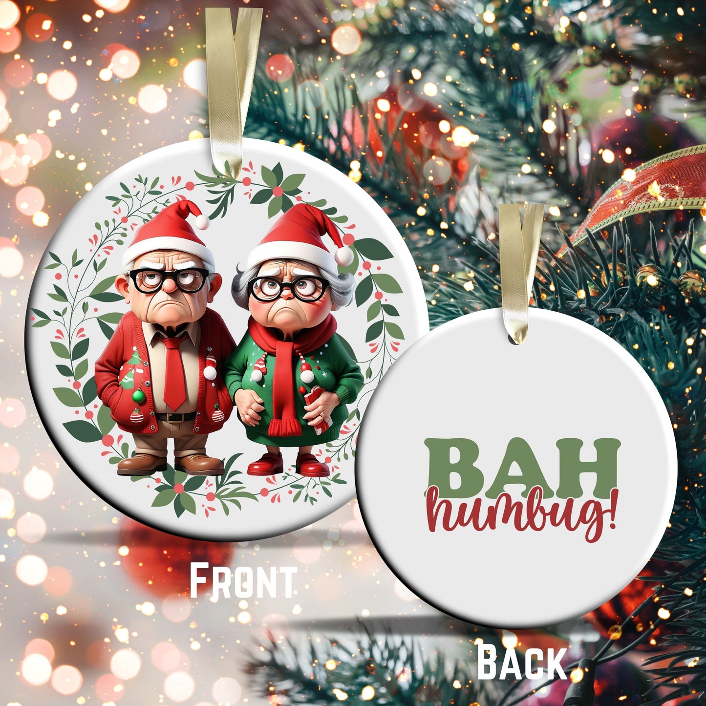 Grumpy Christmas Grandparents Ceramic Ornament 52-11