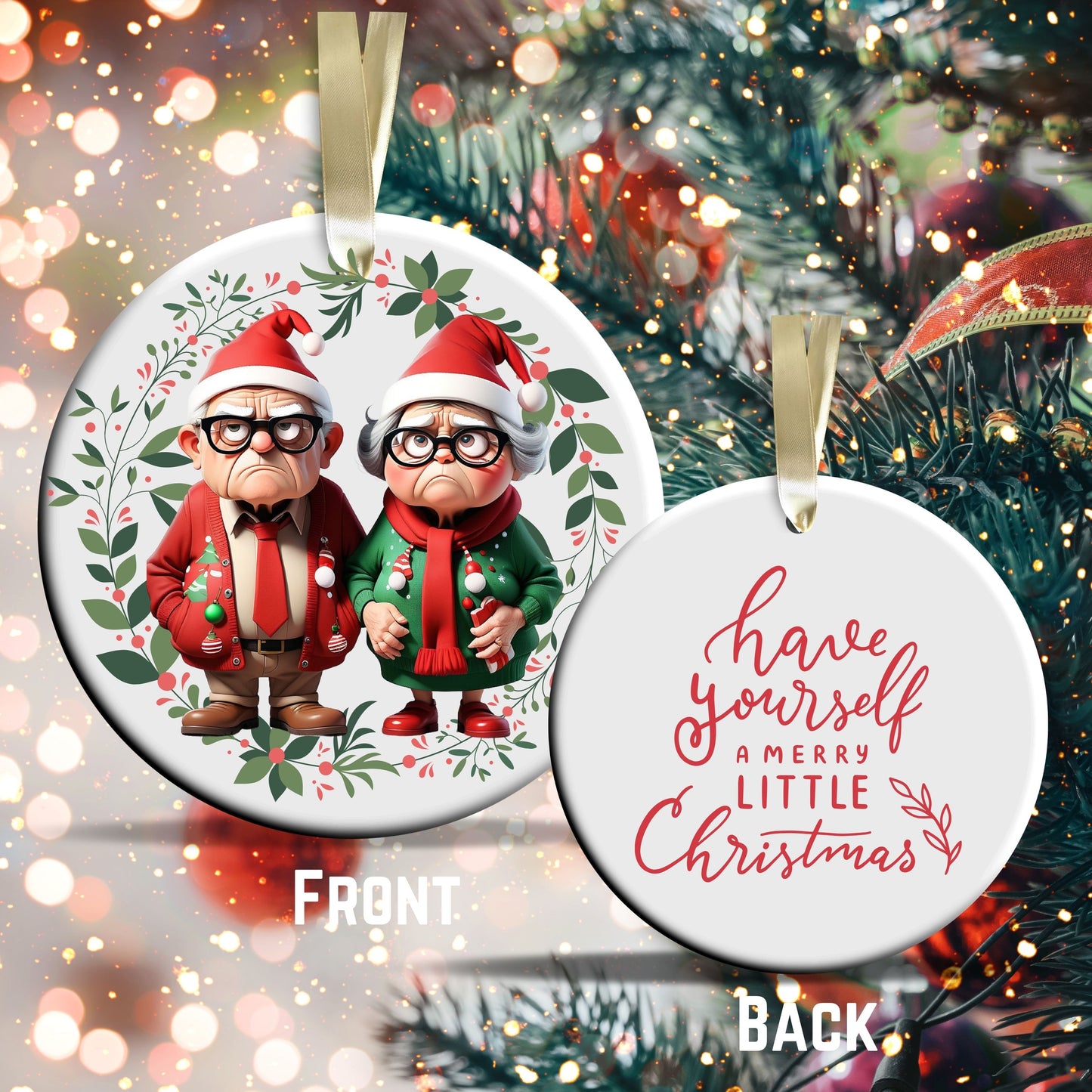 Grumpy Christmas Grandparents Ceramic Ornament 52-11