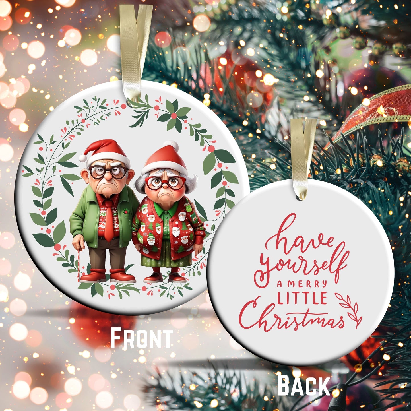 Grumpy Christmas Grandparents Ceramic Ornament 52-13