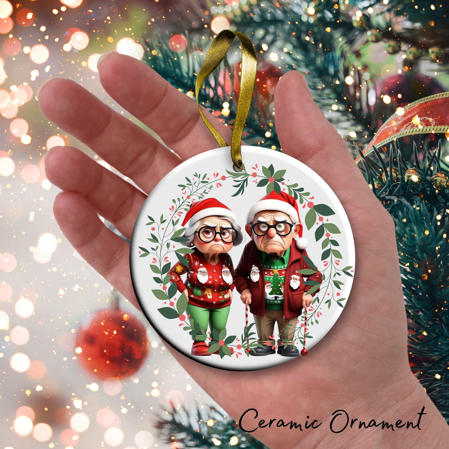 Grumpy Christmas Grandparents Ceramic Ornament 52-29
