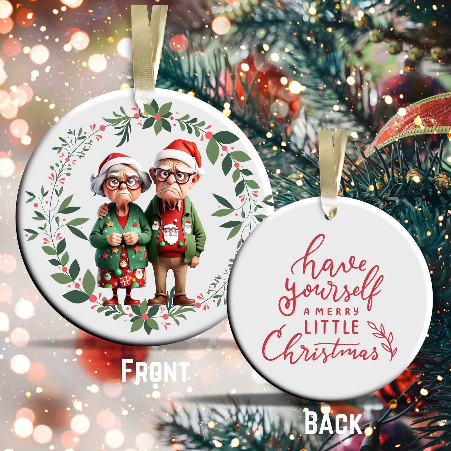 Grumpy Christmas Grandparents Ceramic Ornament 52-15