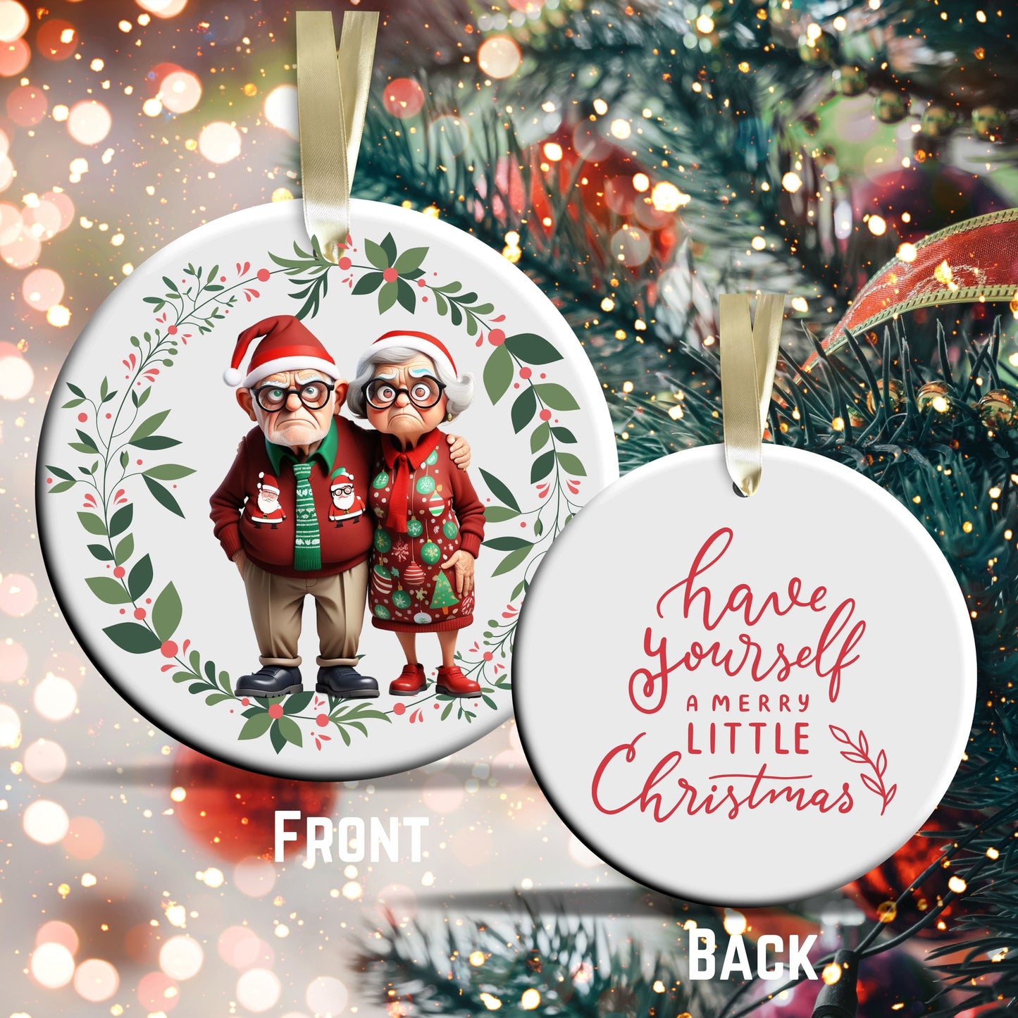 Grumpy Christmas Grandparents Ceramic Ornament 52-19