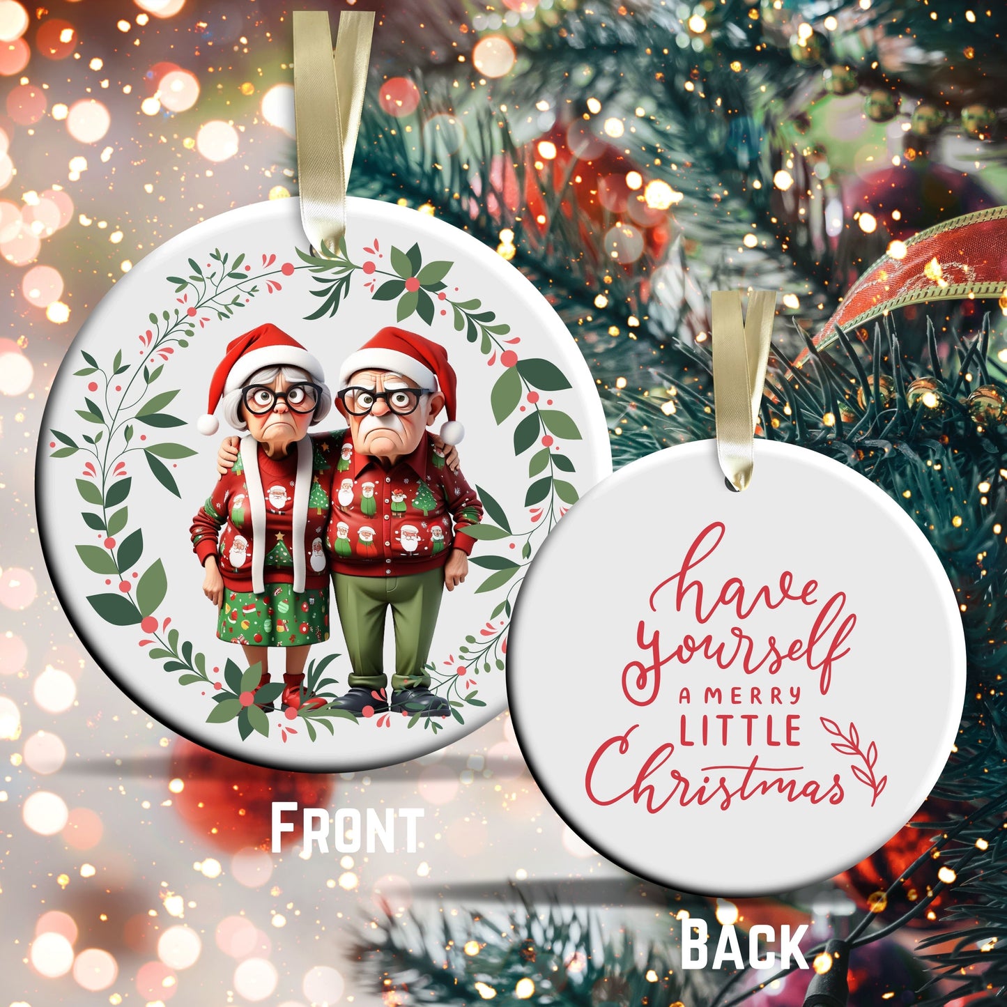 Grumpy Christmas Grandparents Ceramic Ornament 52-25