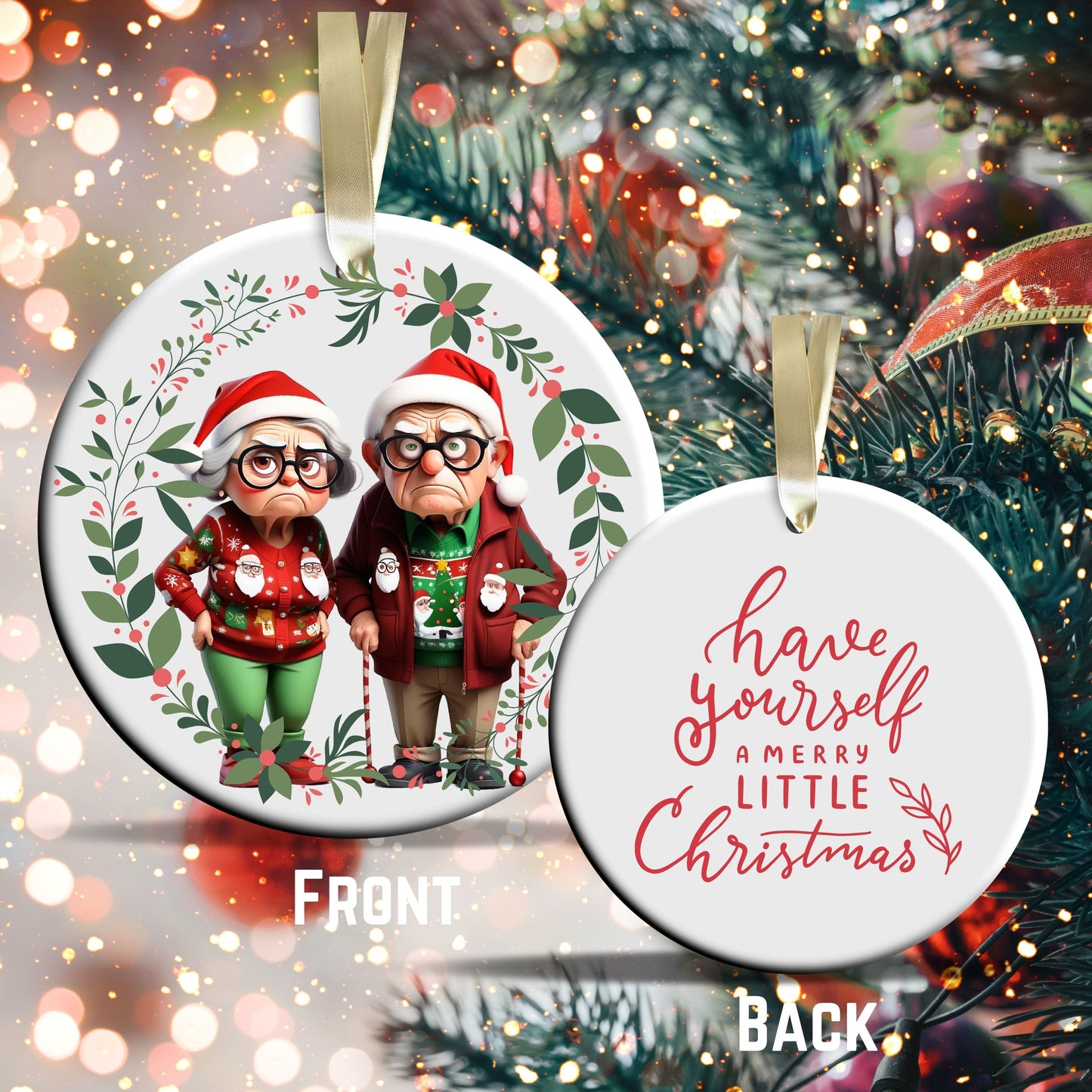 Grumpy Christmas Grandparents Ceramic Ornament 52-29