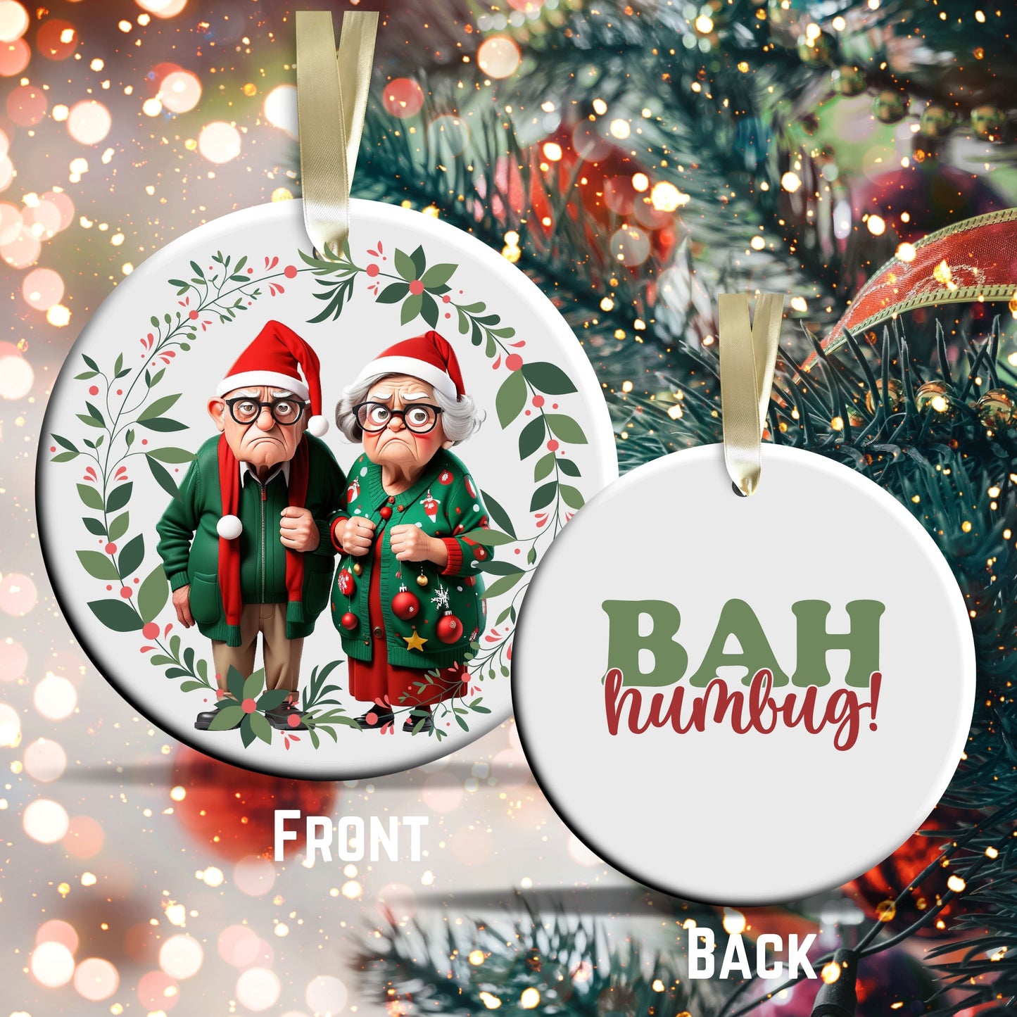 Grumpy Christmas Grandparents Ceramic Ornament 52-33