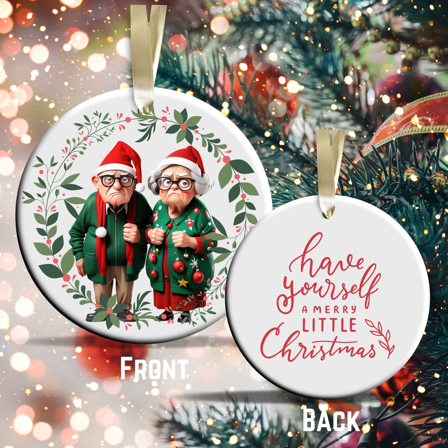 Grumpy Christmas Grandparents Ceramic Ornament 52-33