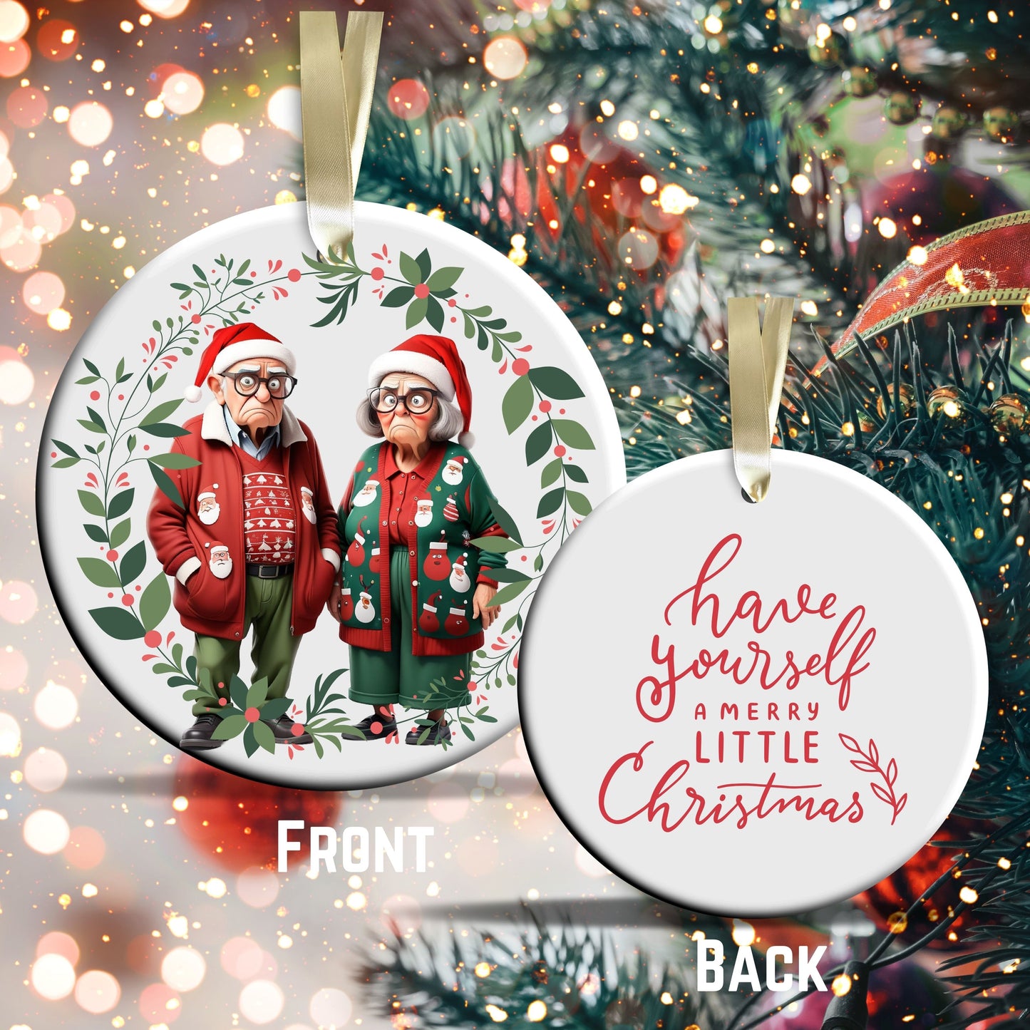 Grumpy Christmas Grandparents Ceramic Ornament 52-35