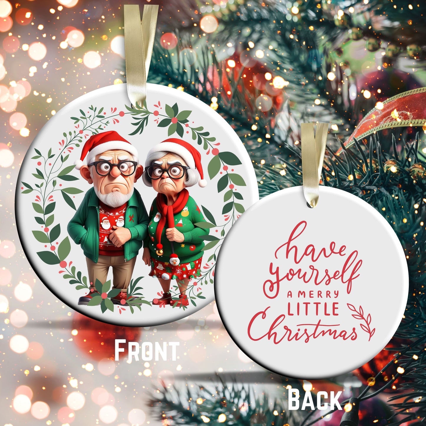 Grumpy Christmas Grandparents Ceramic Ornament 52-37