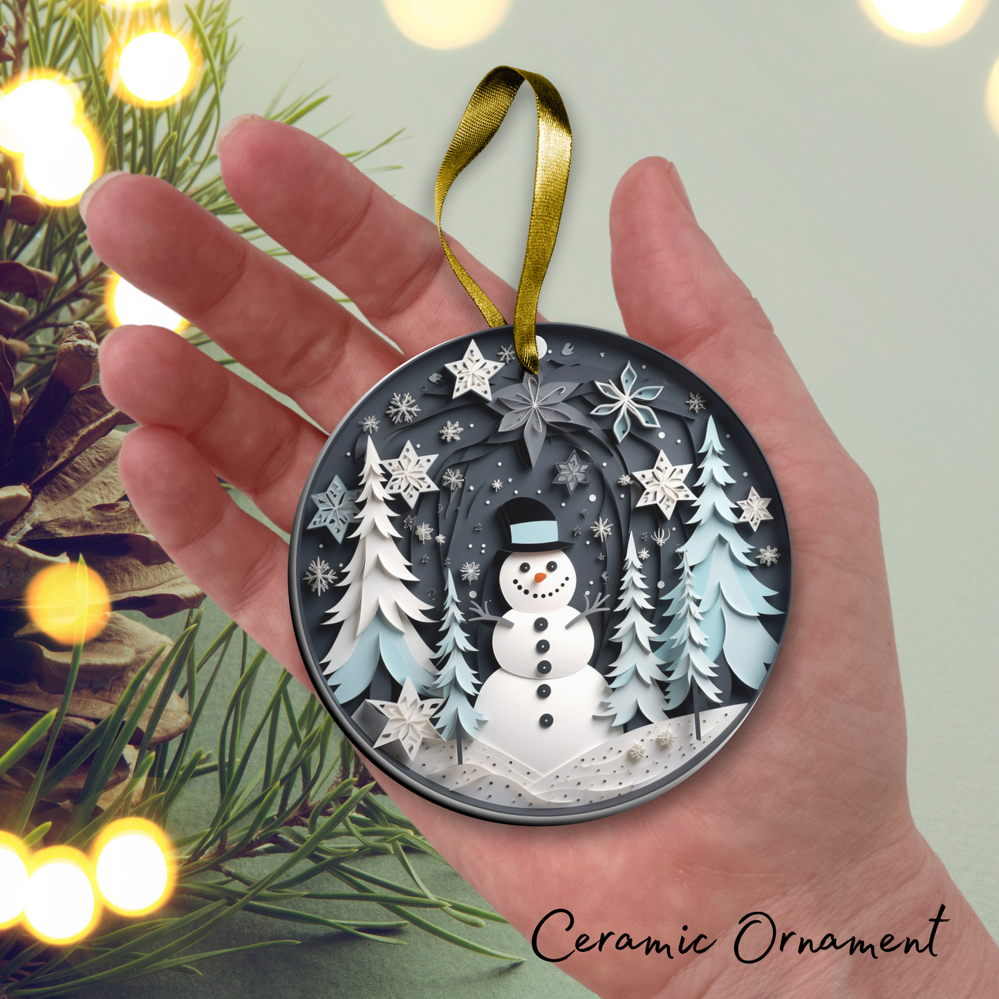 Let It Snow Snowman Ceramic Ornament 27-02