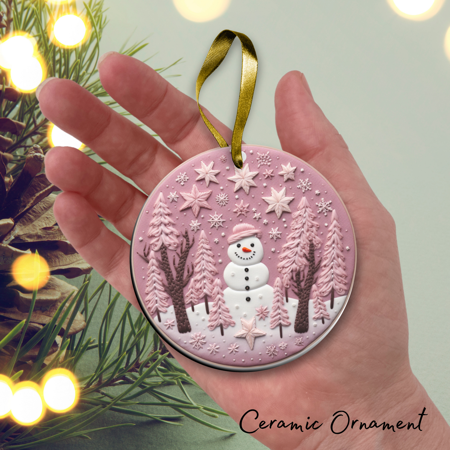 Let It Snow Snowman Ceramic Ornament 27-03
