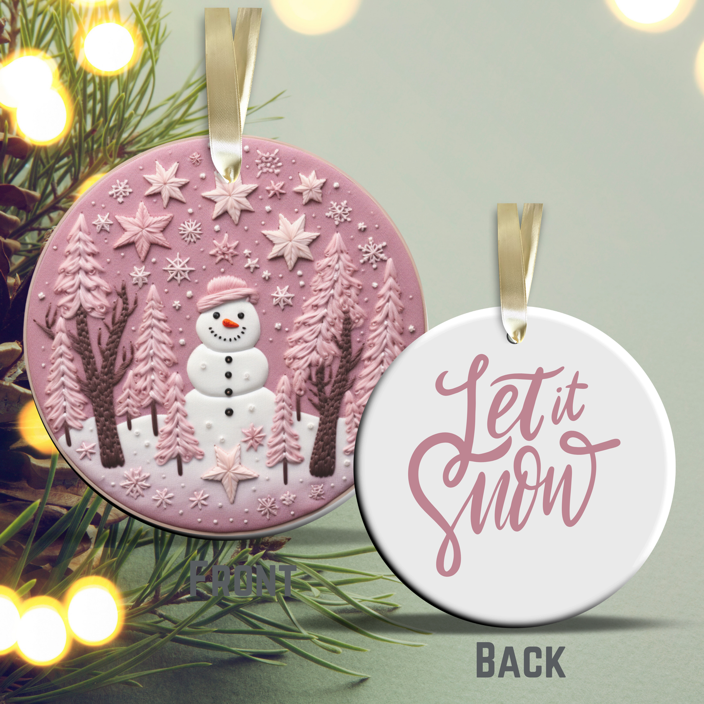 Let It Snow Snowman Ceramic Ornament 27-03