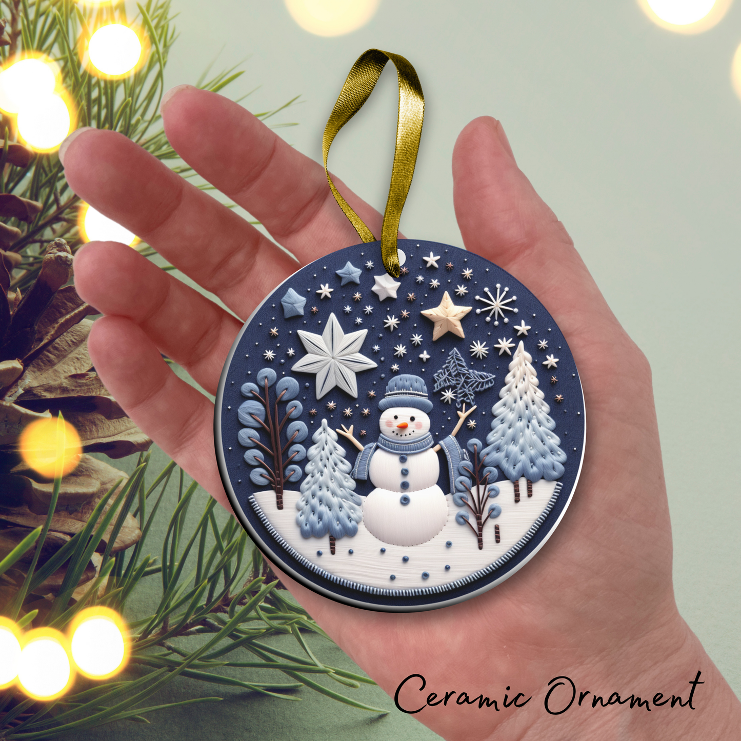 Let It Snow Snowman Ceramic Ornament 27-07