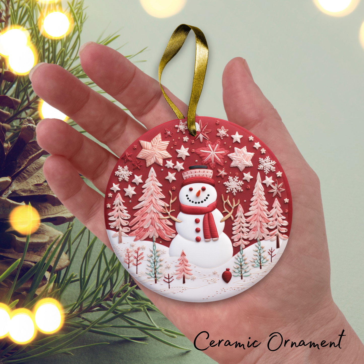 Let It Snow Snowman Ceramic Ornament 27-08