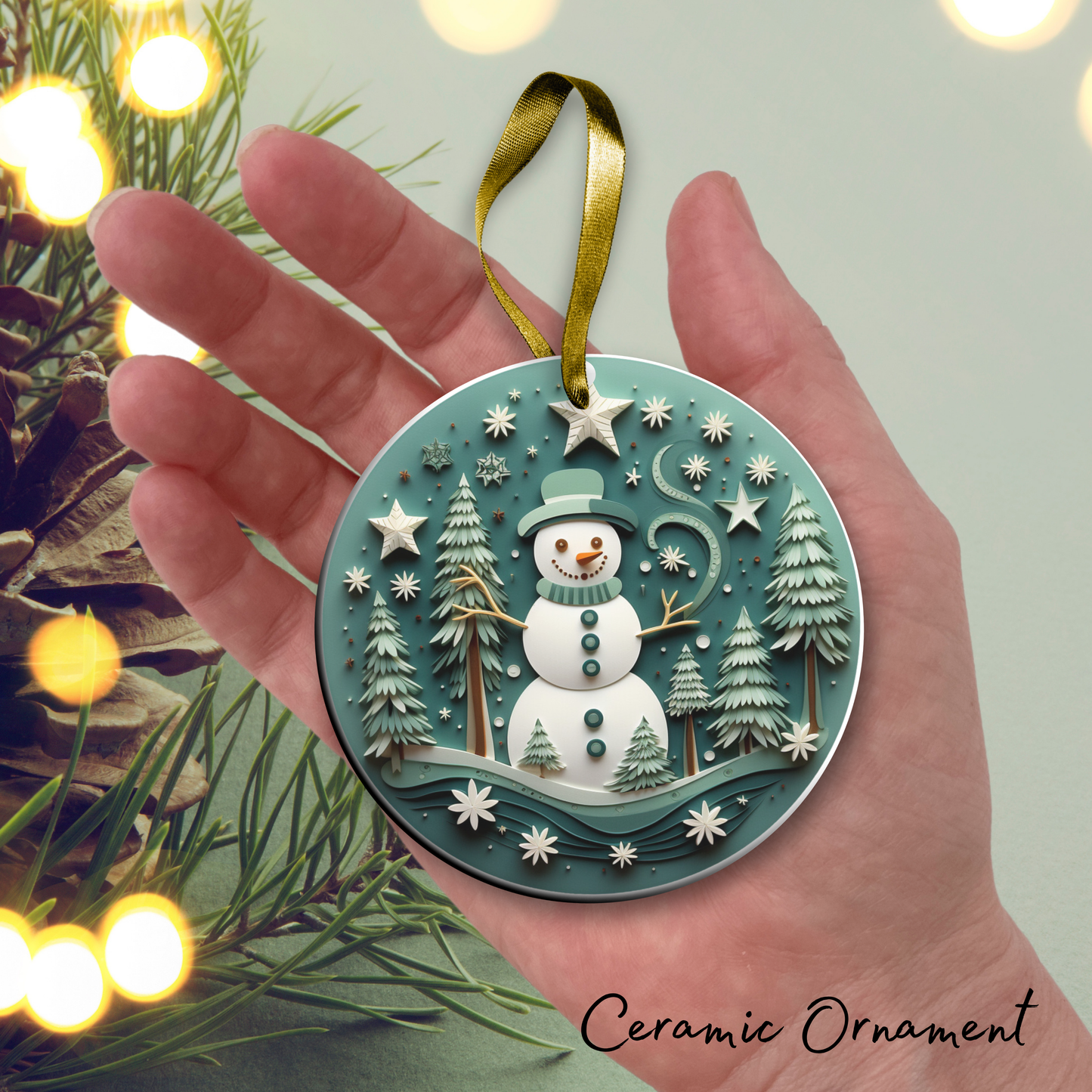 Let It Snow Snowman Ceramic Ornament 27-09