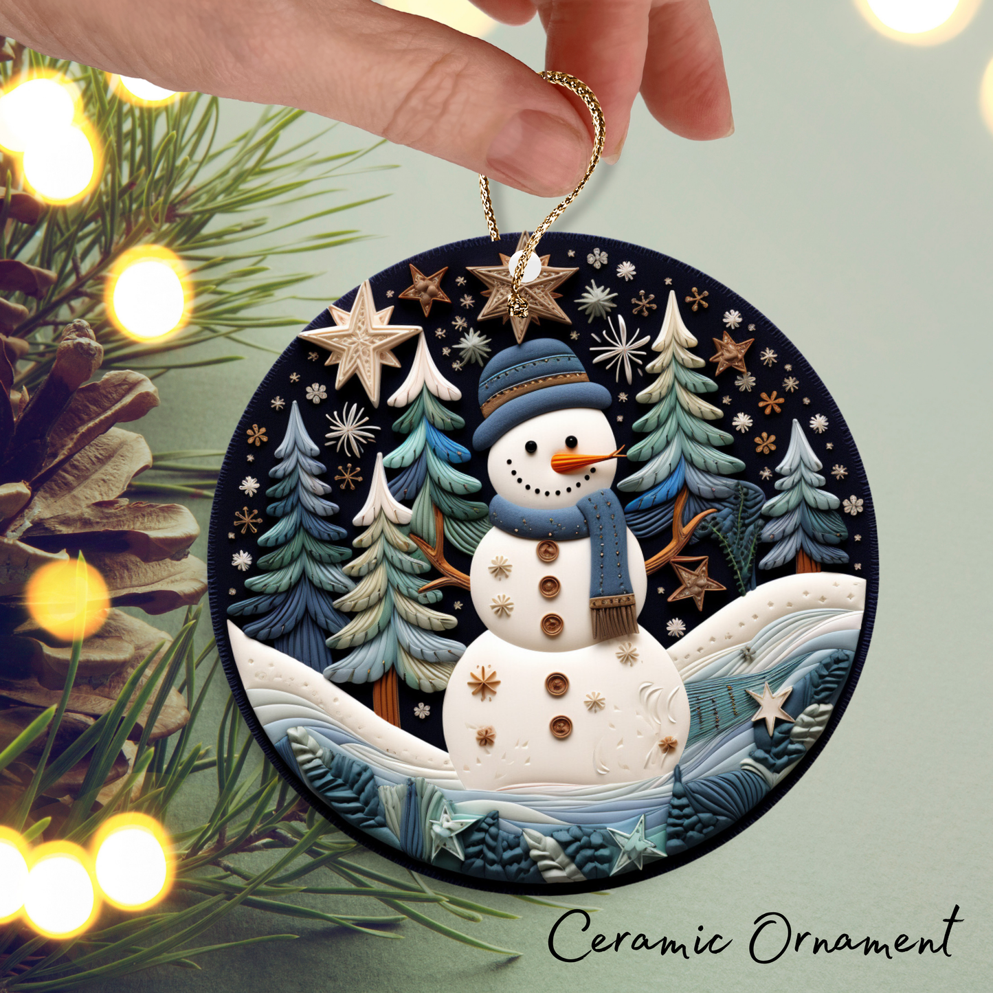 Let It Snow Snowman Ceramic Ornament 27-10