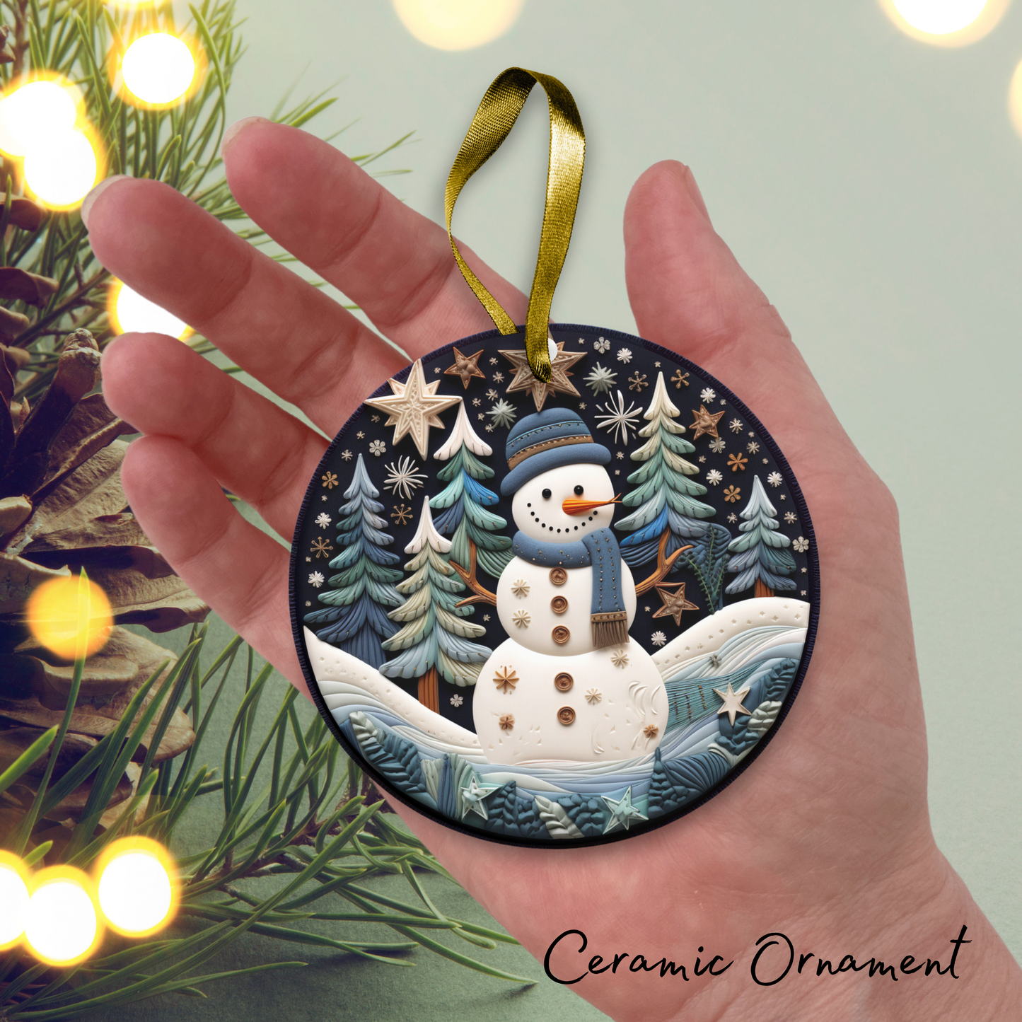 Let It Snow Snowman Ceramic Ornament 27-10