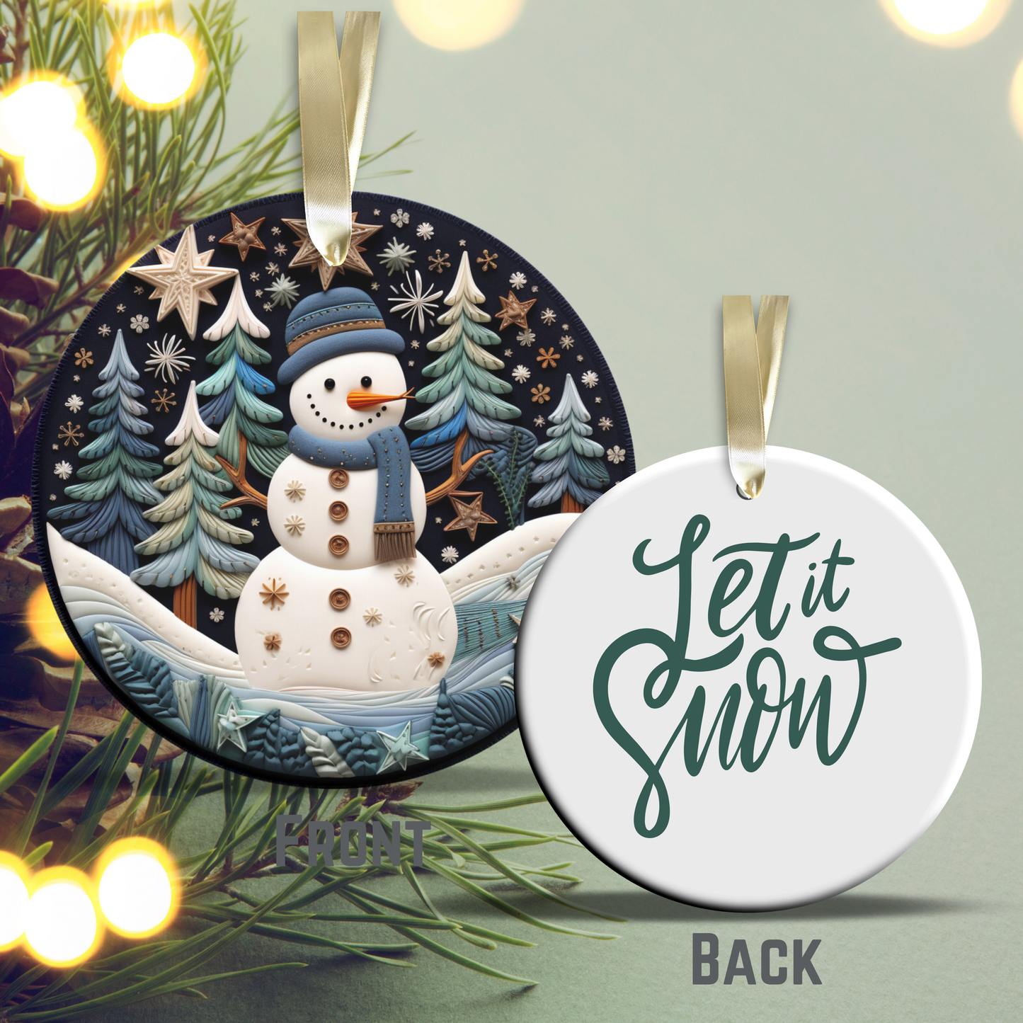 Let It Snow Snowman Ceramic Ornament 27-10