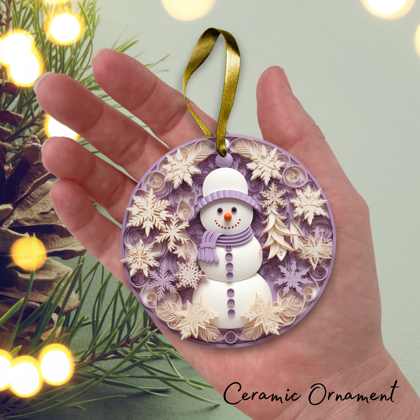Let It Snow Snowman Ceramic Ornament 27-11