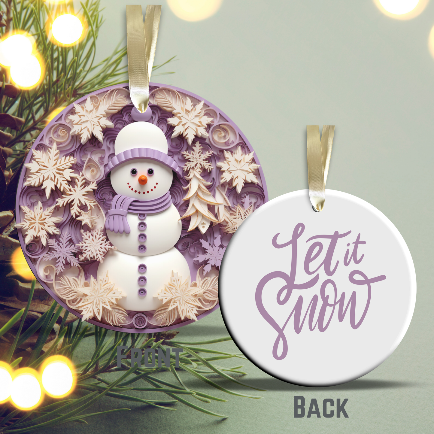 Let It Snow Snowman Ceramic Ornament 27-11