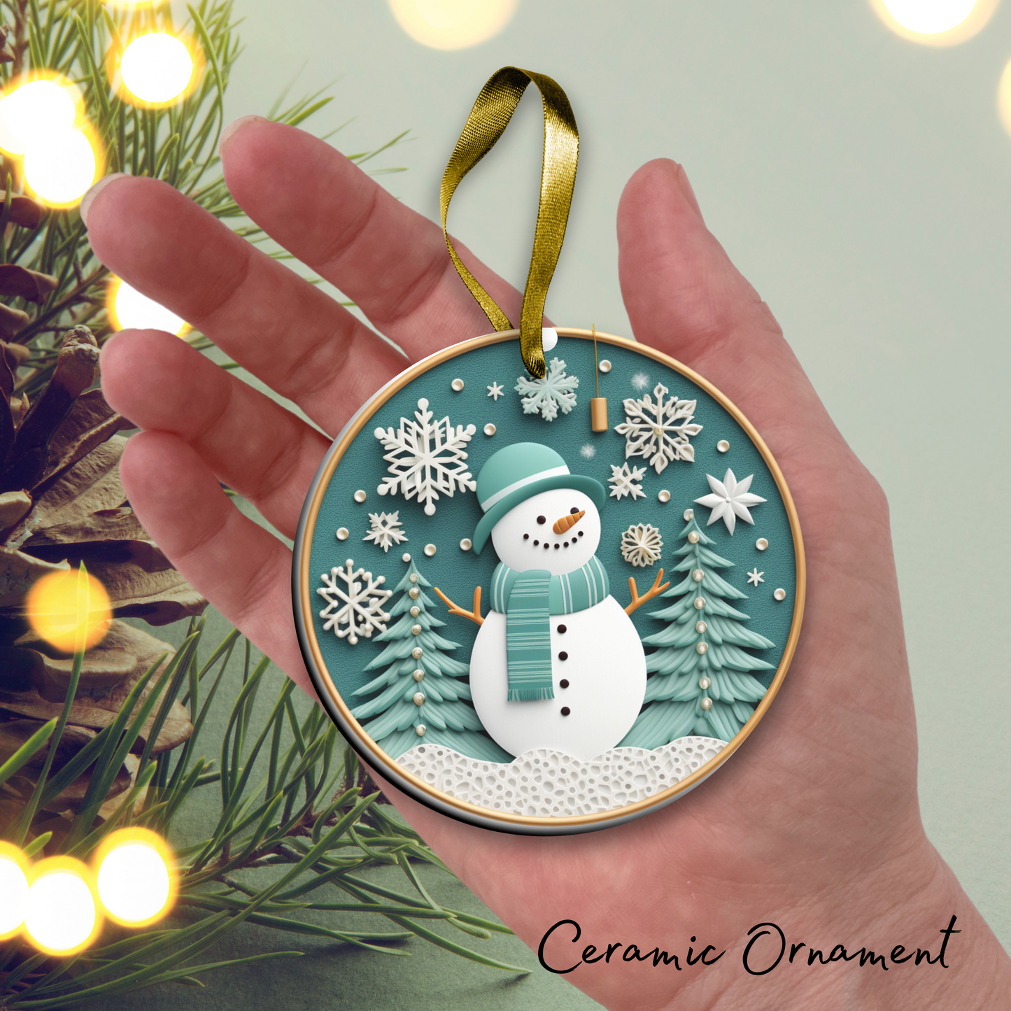 Let It Snow Snowman Ceramic Ornament 27-12