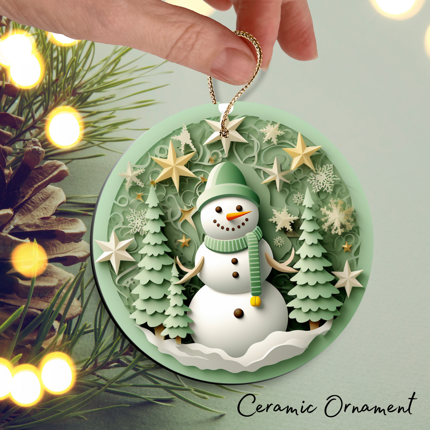 Let It Snow Snowman Ceramic Ornament 27-17