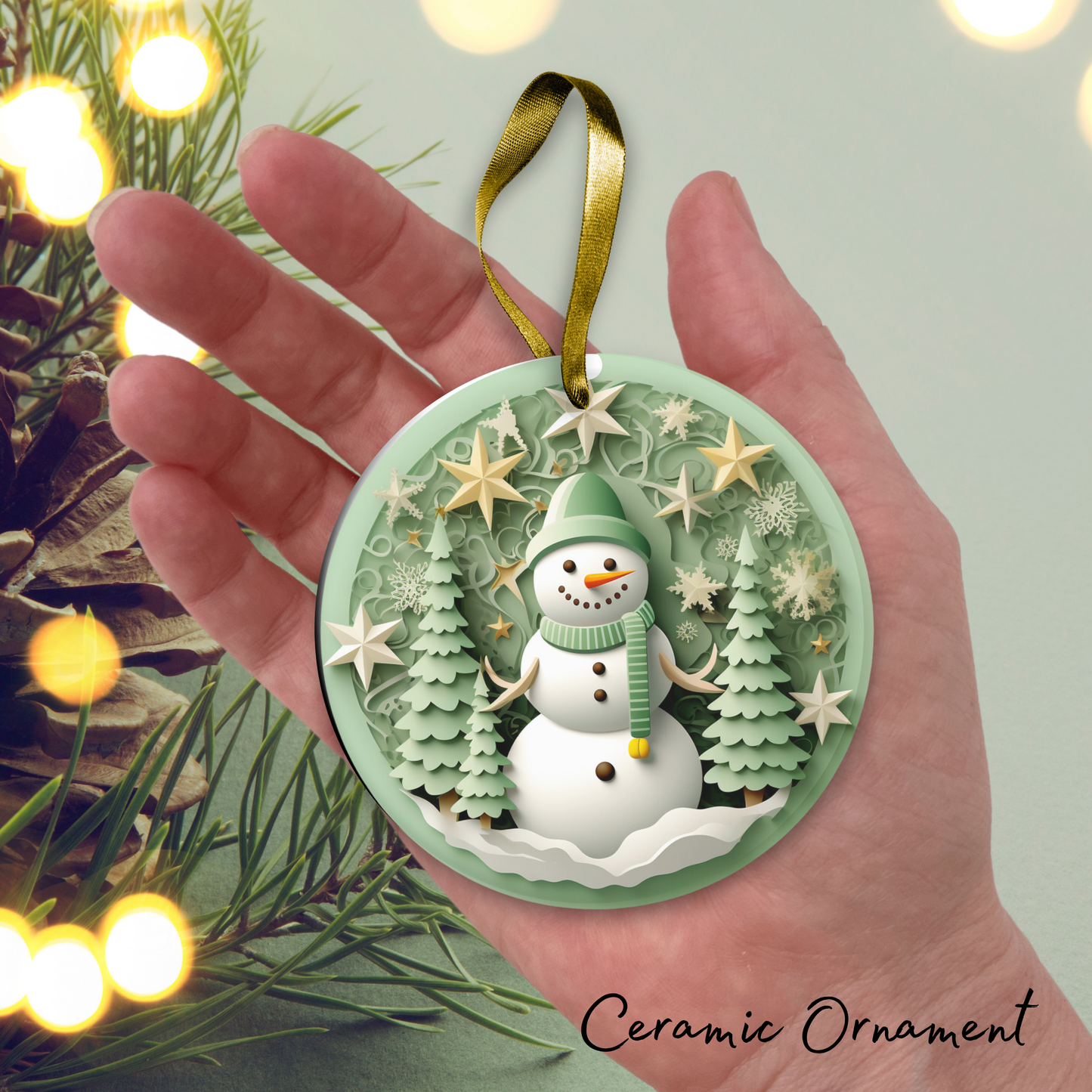 Let It Snow Snowman Ceramic Ornament 27-17
