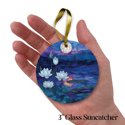 Glass Suncatcher Stained Glass 141-13 Serene Lotus Pond