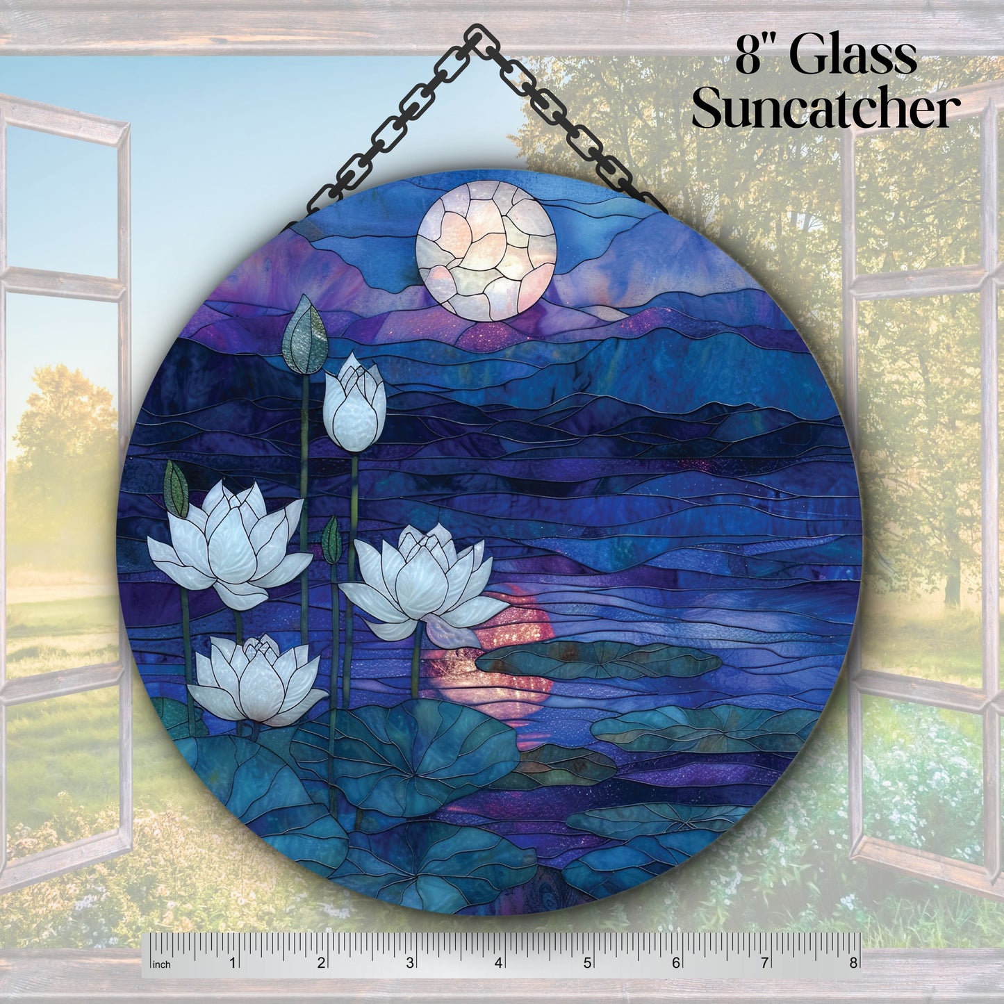 Glass Suncatcher Stained Glass 141-13 Serene Lotus Pond