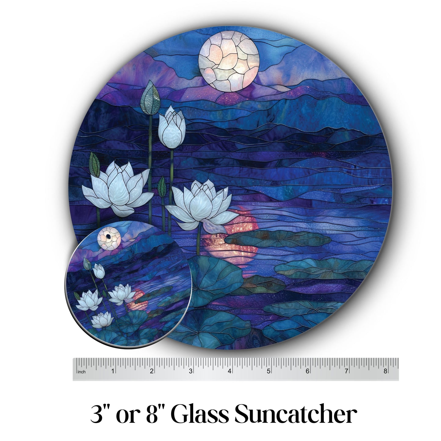 Glass Suncatcher Stained Glass 141-13 Serene Lotus Pond