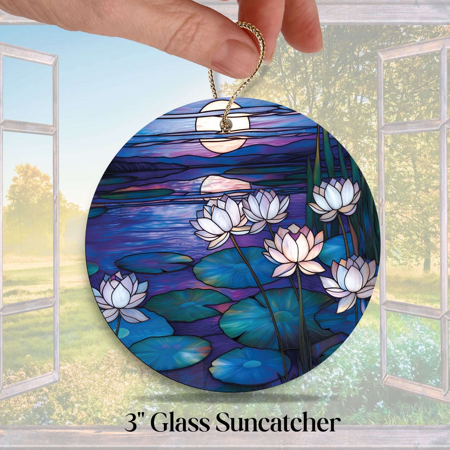 Glass Suncatcher Stained Glass 141-18 Serene Lotus Pond