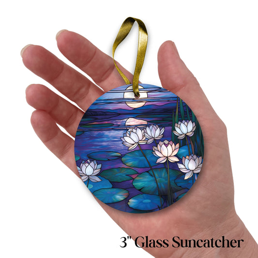 Glass Suncatcher Stained Glass 141-18 Serene Lotus Pond
