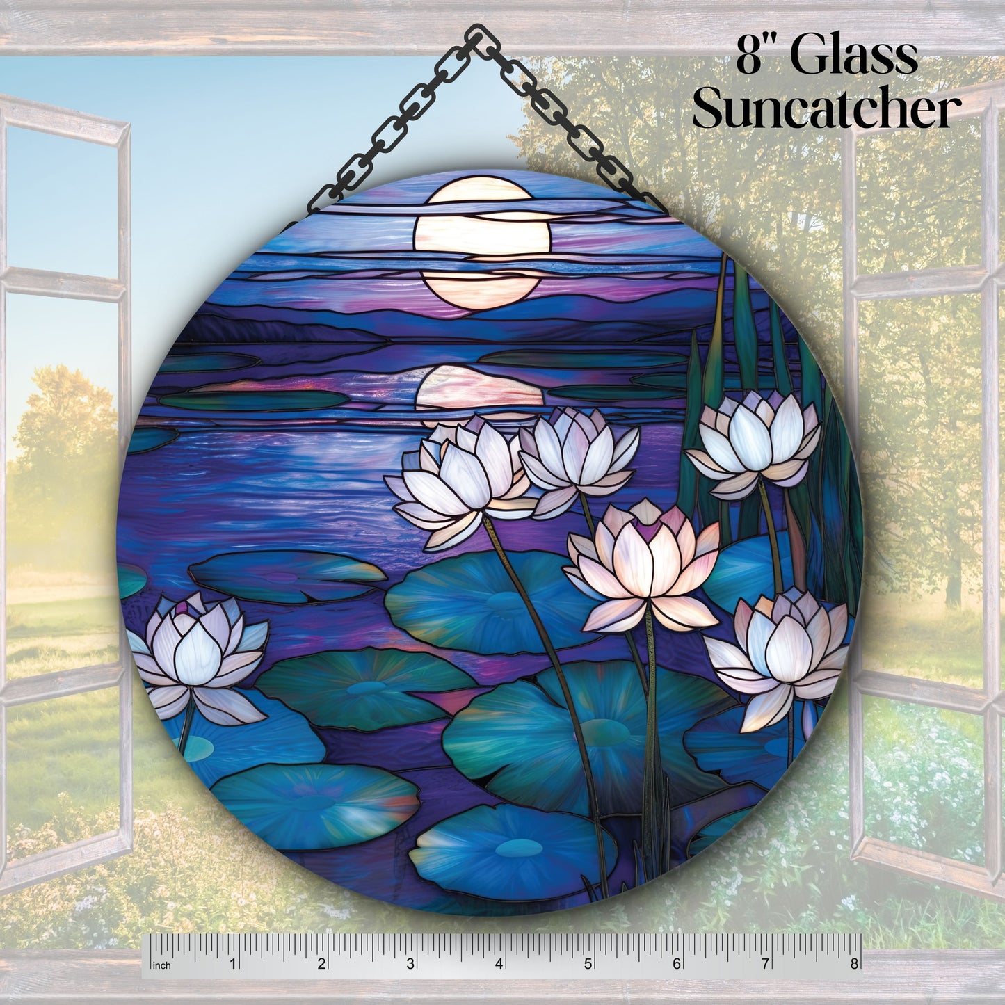 Glass Suncatcher Stained Glass 141-18 Serene Lotus Pond