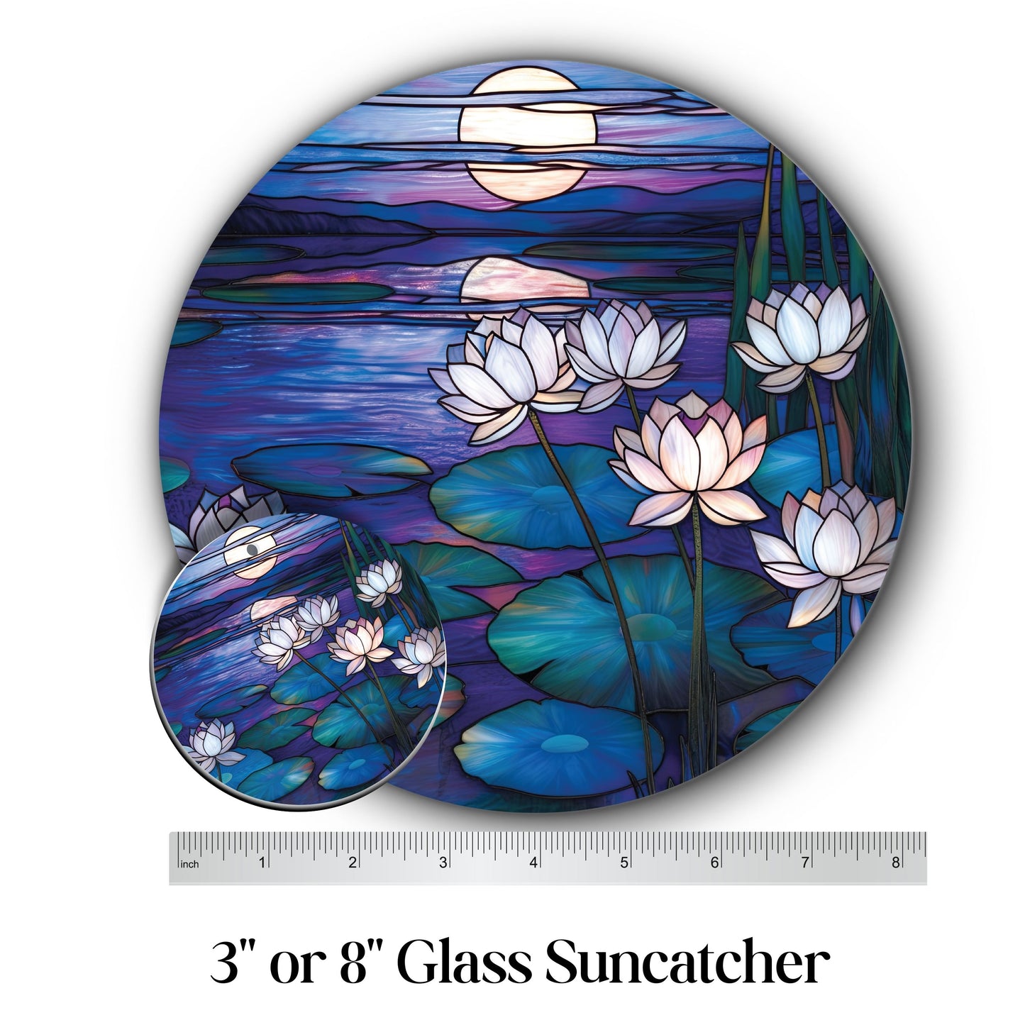 Glass Suncatcher Stained Glass 141-18 Serene Lotus Pond
