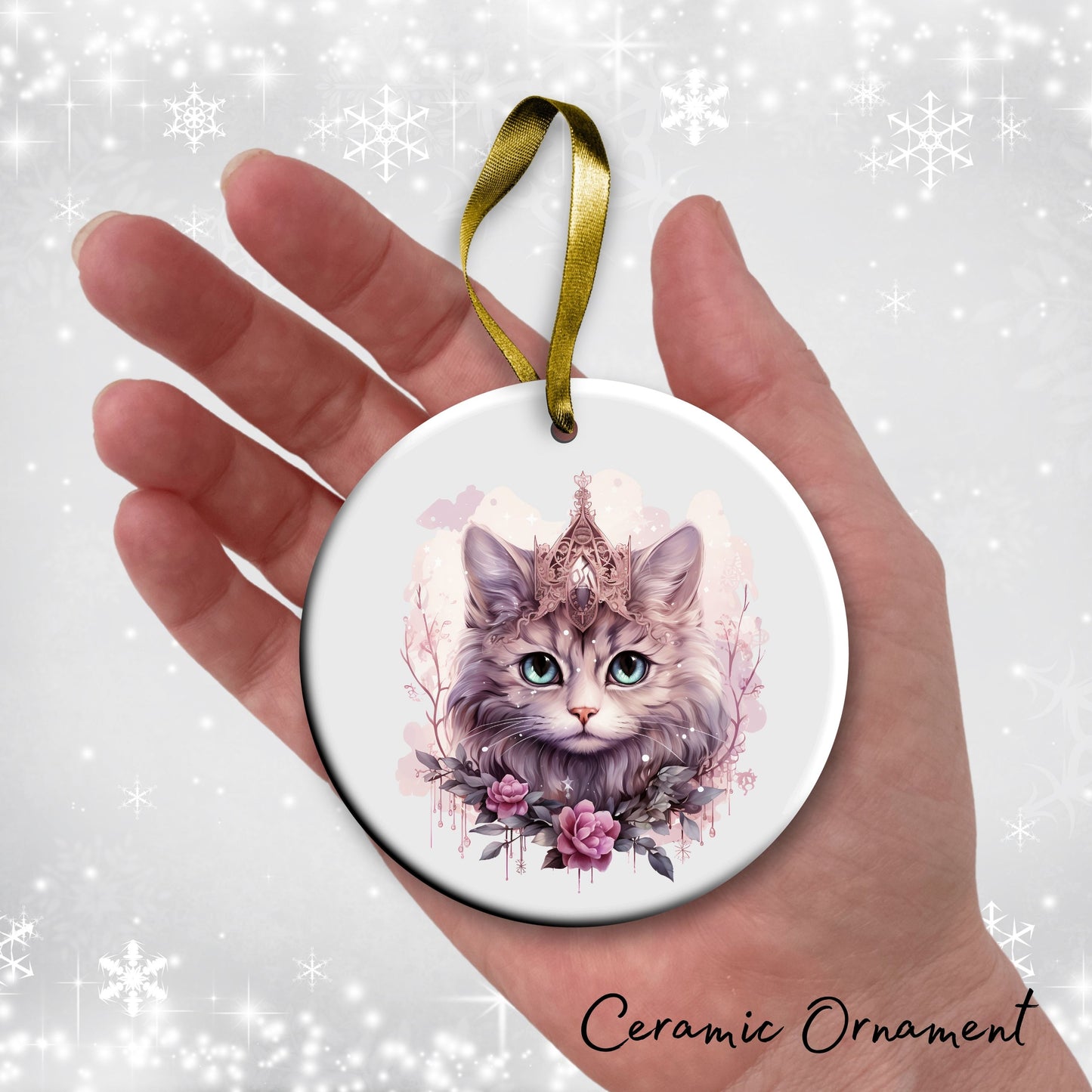 Purple Meowy Christmas Cat Ceramic Ornament 55-09