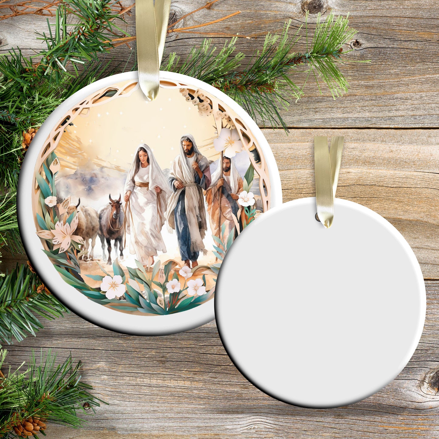 Christmas Nativity Ceramic Ornament 107-04 Mary & Joseph going to Bethlehem