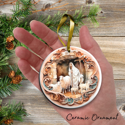 Christmas Nativity Ceramic Ornament 107-08 Angel with Sheep