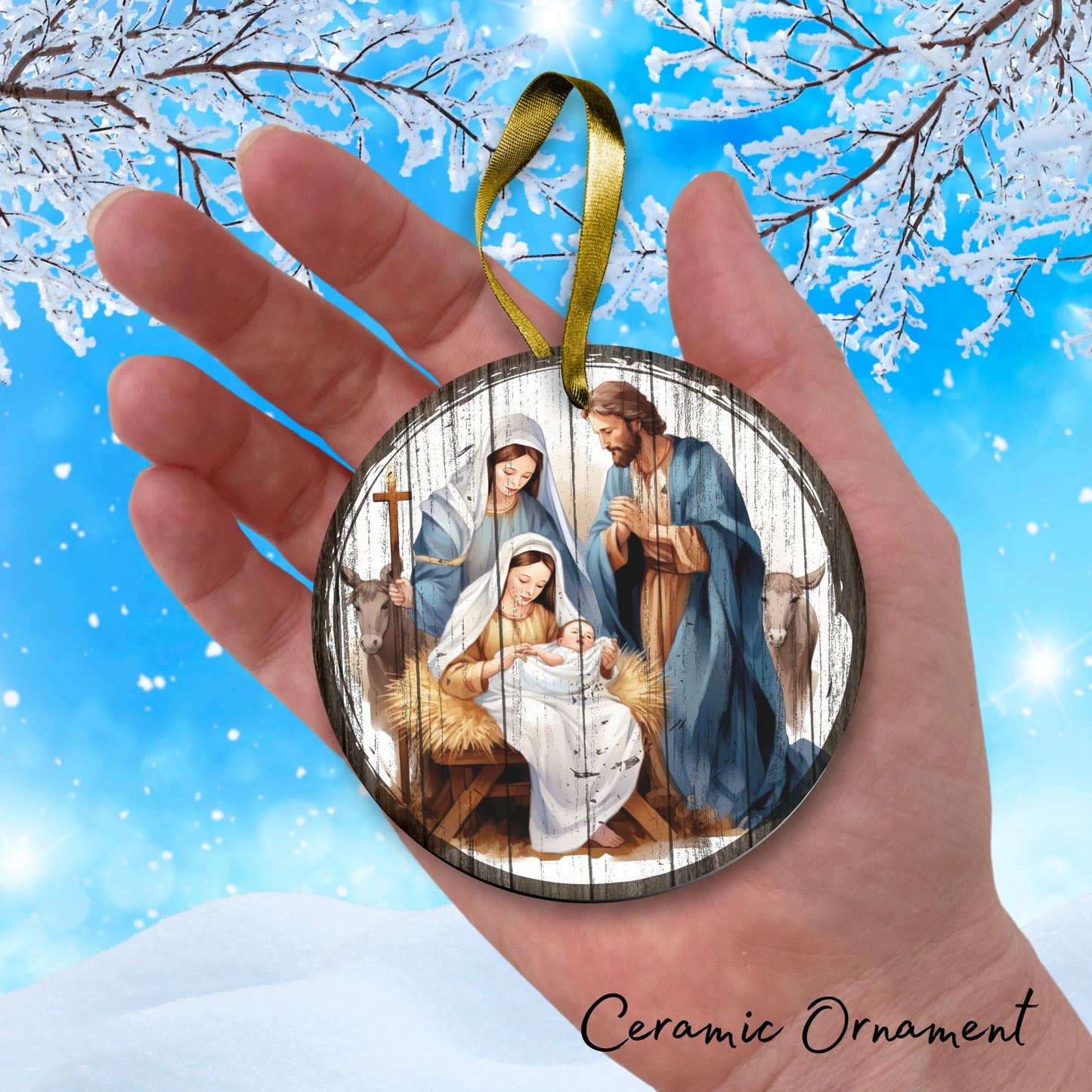 Christmas Nativity Ceramic Ornament 11-12 Joseph Mary Jesus Angel