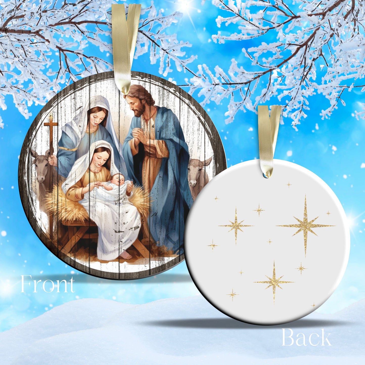 Christmas Nativity Ceramic Ornament 11-12 Joseph Mary Jesus Angel