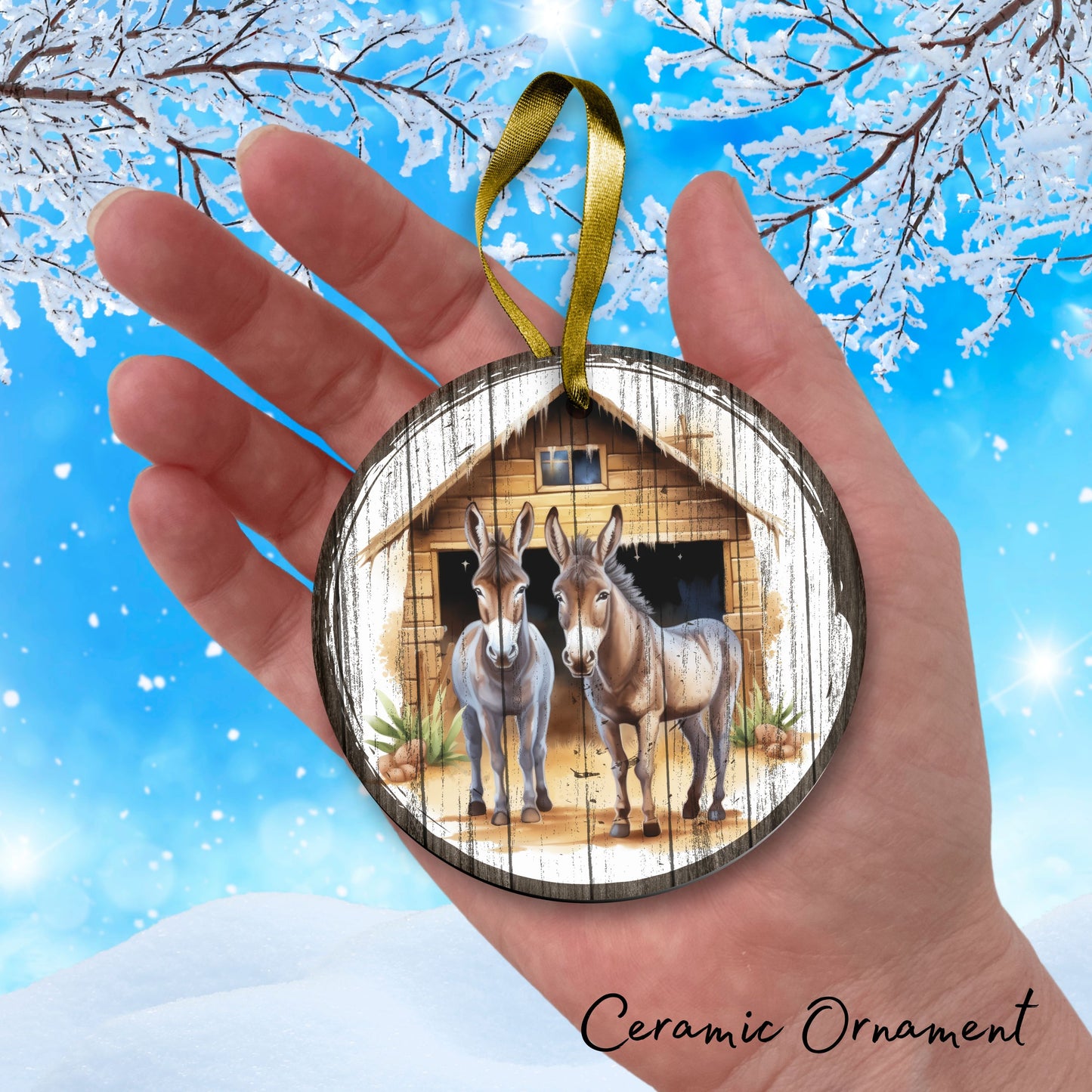 Christmas Nativity Ceramic Ornament 11-14 Donkeys
