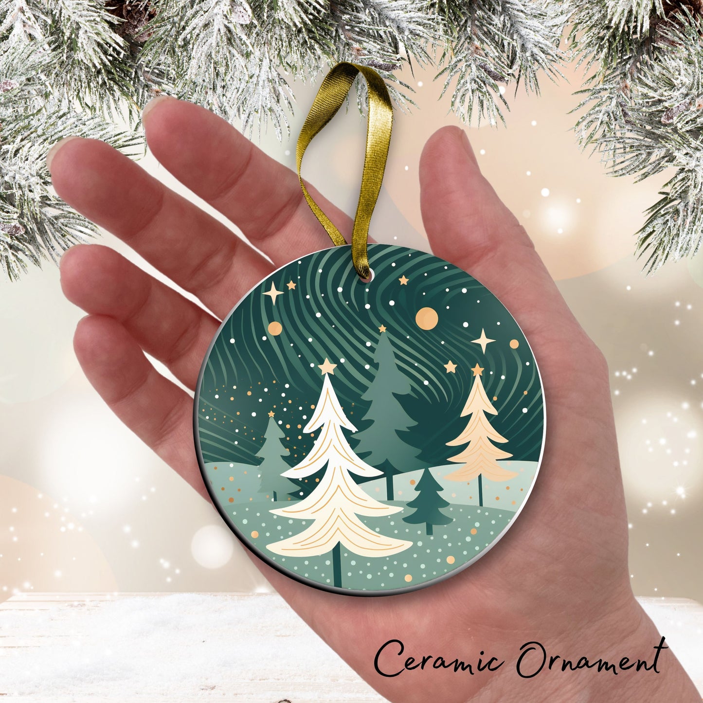Nordic Watercolor Christmas Ceramic Ornament 43-17 Xmas Tree