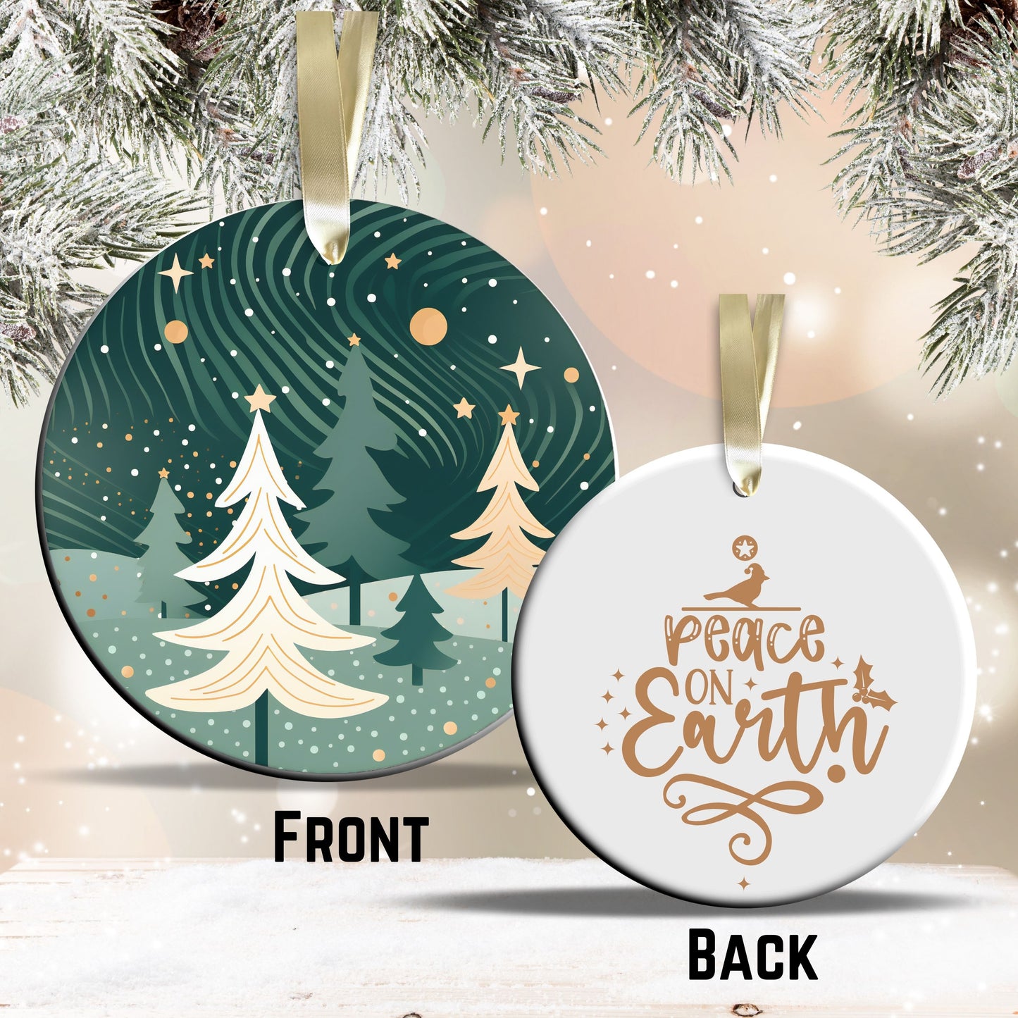 Nordic Watercolor Christmas Ceramic Ornament 43-17 Xmas Tree