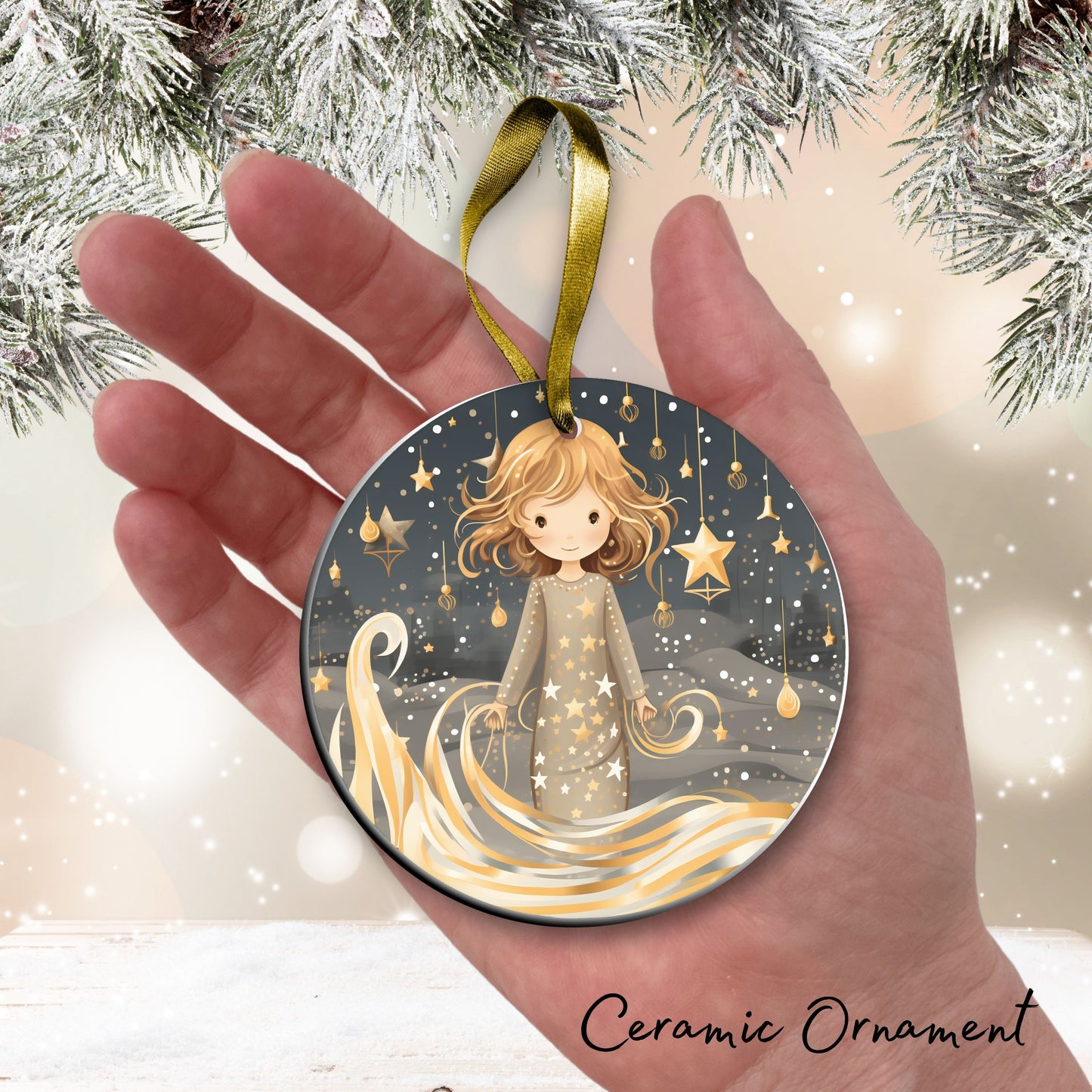 Nordic Watercolor Christmas Ceramic Ornament 43-27 Angel