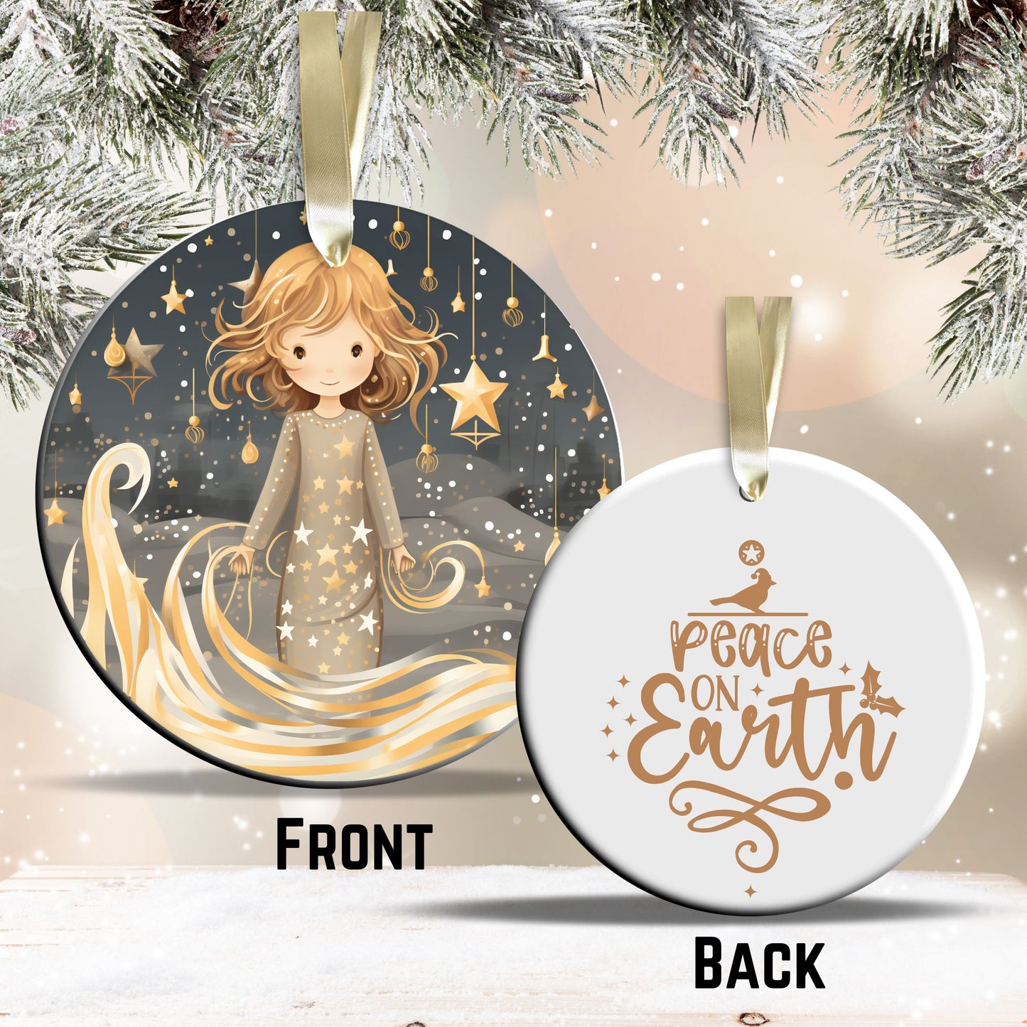 Nordic Watercolor Christmas Ceramic Ornament 43-27 Angel